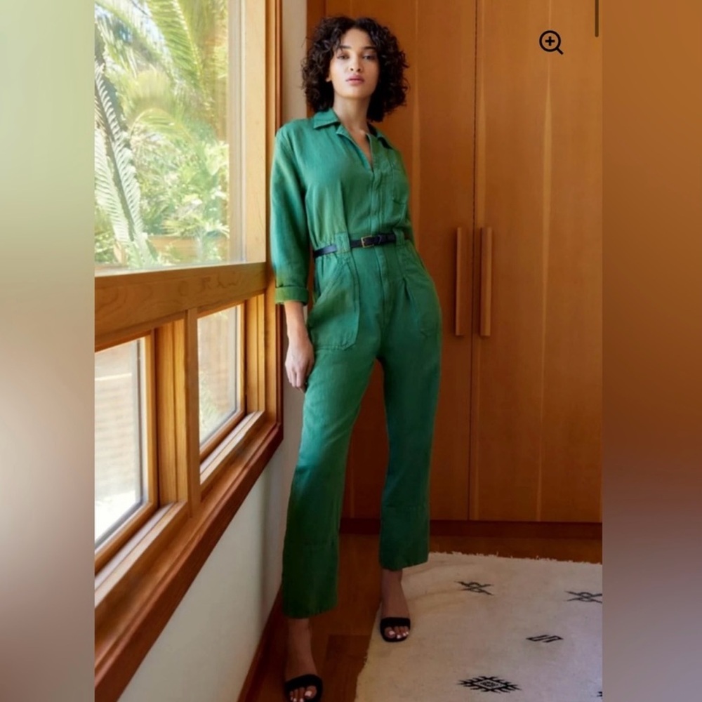 ANTHROPOLOGIE ETICA $278 Kingsley Utility Jumpsuit Juniper Green Denim Organic